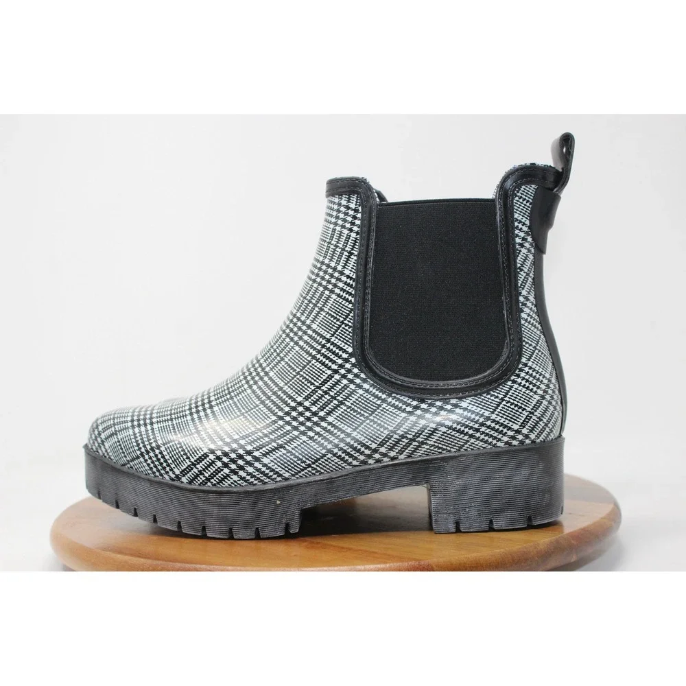 Jeffrey Campbell‎ Cloudy-V Black White Plaid Platform Chelsea Boots 9M